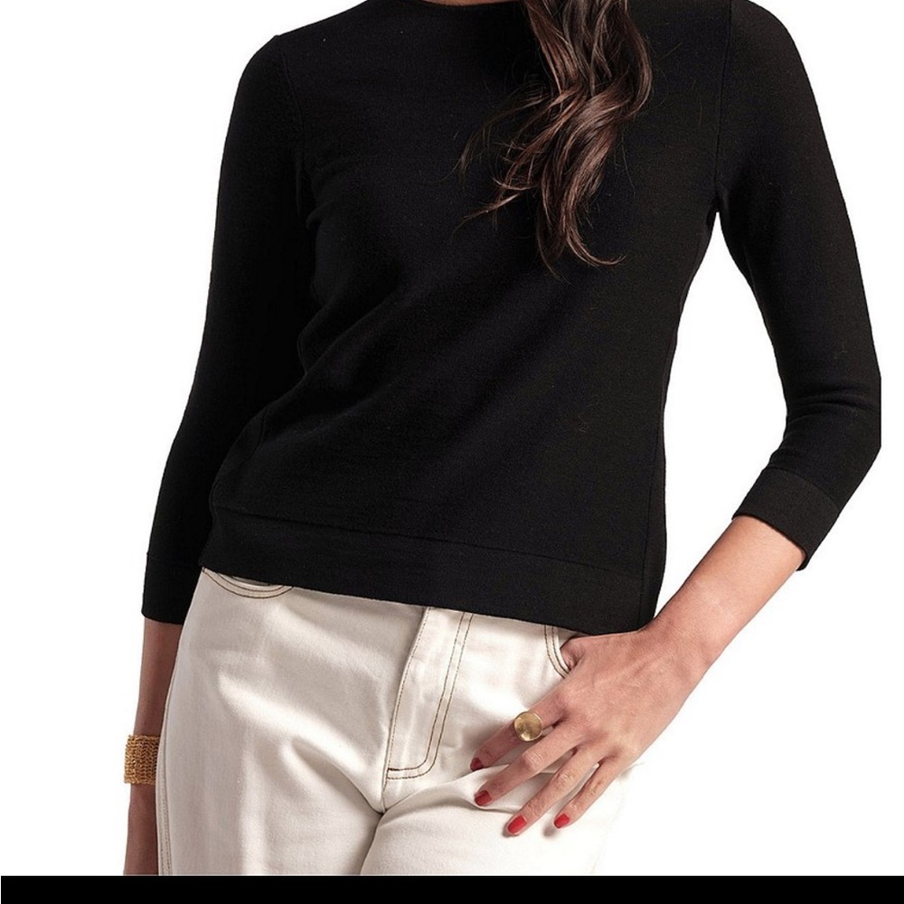 Frances Valentine Rachel Jersey Knit Round Neck 3/4 Sleeve Top Black